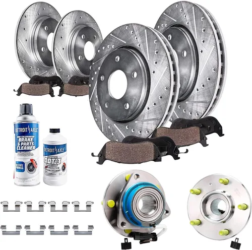 Vista 121 de Detroit Axle - Rotores de freno para Ford 2013-2019 Explorer Taurus Flex Lincoln MKT MKS, rotores de freno de disco ranurados perforados de repuesto