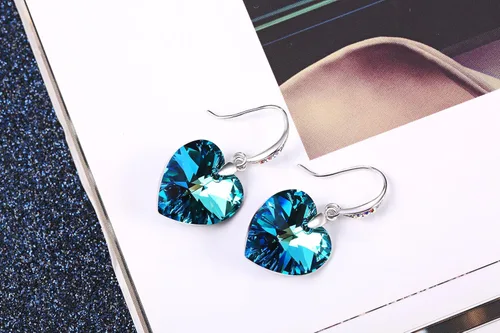 Vista 2 de PLATO H Elementos de cristal de Swarovski, Forever Love", en forma de corazón, aretes con tuerca, joyas a la moda, regalo para el día