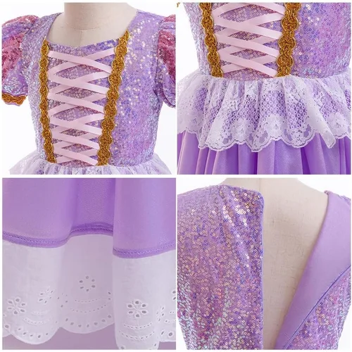 Vista 32 de Disfraz de princesa Sofía Rapunzel para niñas, disfraz de Halloween, Navidad, cumpleaños, fiesta con accesorios