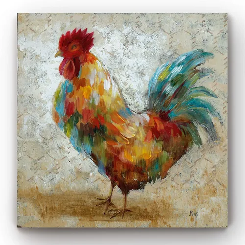 Vista 7 de Renditions Gallery Arte moderno de gallina con flores sobre lienzo estirado para decoración de pared