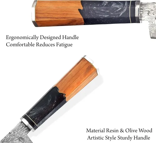 Vista 5 de KIMPE Cuchillo de chef de Damasco de 13 pulgadas, cuchillo de cocina de acero Damasco de 67 capas con mango ergonómico de resina, cuchillo de cocina