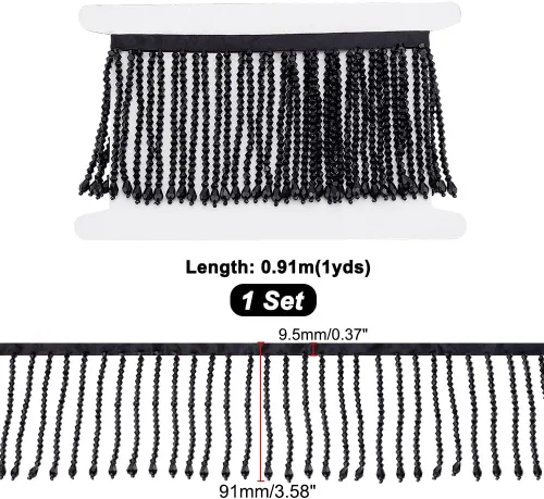 Vista 2 de AHANDMAKER Borde de flecos de cuentas de vidrio de 1 yarda, 3.58 pulgadas de ancho, cinta de borlas de diamantes de imitación para cortina