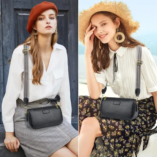 Vista 2 de Bolso cruzado pequeño para mujer, con correa ancha, diseño moderno, bolso cruzado y bolso con cremallera superior