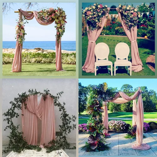 Vista 5 de Socomi 29 pulgadas x 19 pies de tela drapeada para arco de boda, 2 paneles de cortina de gasa transparente rosa polvorienta, 6 yardas para Rosa