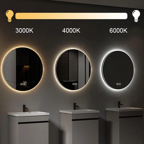 Vista 3 de Espejo de baño redondo LED con luces retroiluminadas, espejo de tocador de 3 colores de temperatura con luces, espejo con círculo antivaho iluminado