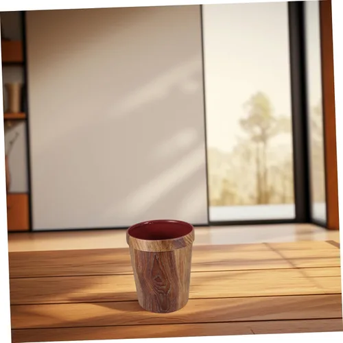 Vista 6 de STOBOK 1 bote de basura, cesta de basura para baño, papelera de madera con patrón de madera, contenedor de basura retro, contenedor de basura