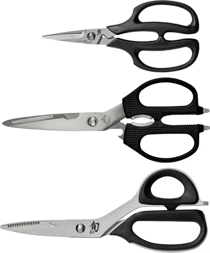 Vista 7 de Shun Juego de tijeras clásicas de 2 piezas, tijeras de cocina resistentes, acero inoxidable 420J2 duradero, mango acolchado para mayor comodidad