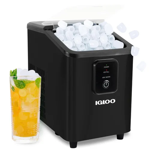 Vista 12 de Igloo Máquina de hielo de encimera autolimpiante, compacta y portátil, crea 26 libras por día, 8 piezas listas cada 7-8 minutos, incluye pala