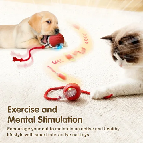 Vista 4 de Pelota de juguete interactiva para gatos, juguetes mejorados para gatos adultos aburridos en interiores y adultos, juguete interactivo auto rodante