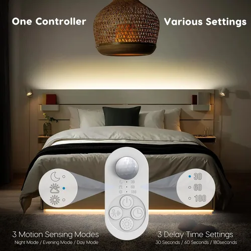 Vista 5 de Luces de Escalera con Doble Sensor para Interiores, Tira de Luz para Escalones Activada por Movimiento Enchufable para Interiores con Atenuador