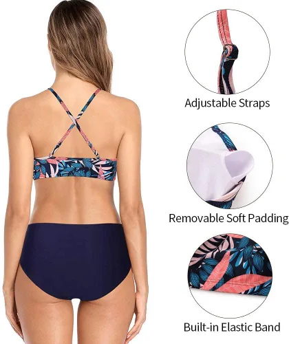 Vista 2 de CharmLeaks - Conjuntos de bikini para mujer, trajes de baño deportivos de dos piezas con cuello alto