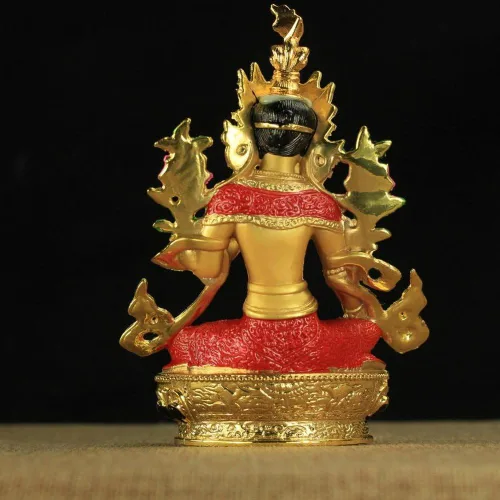 Vista 5 de Estatua de Bodhisattva Ocho Mascota Budista Proveedores Cobre Dorado Color Verde Tara Buddha Estatua