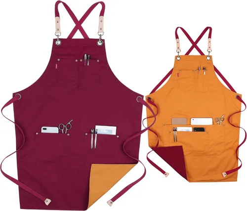 Vista 11 de Delantal de Chef de Mezclilla para Mujeres con Bolsillos, Delantal de Cocina de Camarera de Jean para Hombres para Cocinar Jardinería Pintura