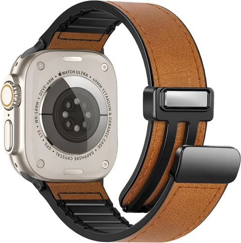 Vista 24 de Correas de cuero magnéticas compatibles con Apple Watch 42mm (Serie 10/11) 41mm 40mm 38mm para hombres y mujeres, cuero genuino con hebilla