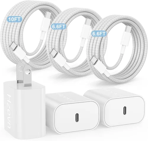 Vista 8 de Carga rápida USB C de 20 W para iPhone 17 Air/16/15 Pro Max, paquete de 3 bloques de carga coloridos mezclados con cables USB C a C largos trenzados