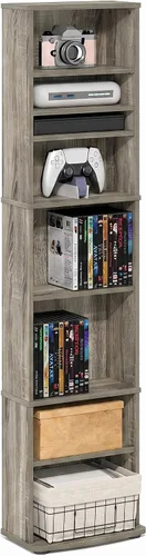 Vista 20 de Furinno Jaya - Estante de DVD estrecho de 8 niveles de alto, estante multimedia con estantes ajustables, armarios de almacenamiento de DVD para CD