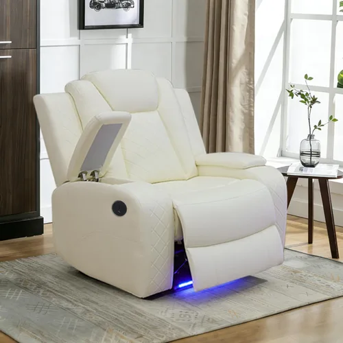 Vista 45 de Sofá reclinable individual eléctrico para muebles de sala de estar, silla reclinable de cuero con luces LED, puertos USB, almacenamiento oculto