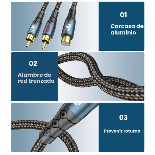 Vista 4 de EMK Cable de extensión RCA Splitter 2 macho a hembra, doble blindaje chapado en oro, de nailon trenzado, divisor RCA de 1 hembra a 2 macho