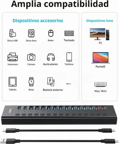 Vista 14 de Hub USB alimentado, concentrador USB 3.2 de 16 puertos AGEEN