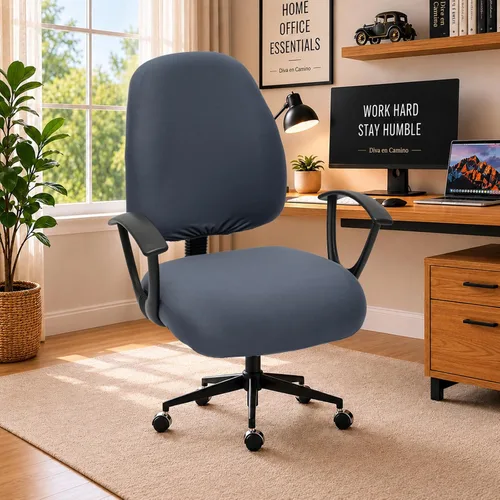Vista 28 de Fundas elásticas resistentes al agua para sillas de computadora - Protectores lavables para respaldo giratorio y asiento para mascotas - Negro