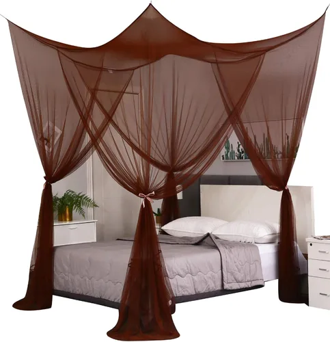 Vista 16 de Mengersi Cortinas de cama con dosel de 4 postes, mosquitero para cama tamaño Twin a Twin XL, cortinas de red para cama para camping, patio, red Negro
