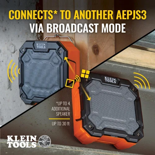 Vista 2 de KLEIN TOOLS AEPJS3 - Altavoz Bluetooth para el lugar de trabajo con imán y gancho, 20 horas de tiempo de funcionamiento, carga a través de USB A
