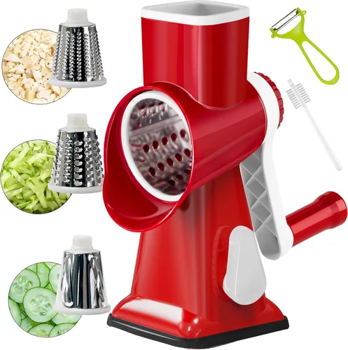 Vista 7 de YOUCZON Rallador Rotativo de Queso Multiusos de Acero Inoxidable - Rallador de Queso con Mango para Rallado sin Esfuerzo de Zanahorias, Papas, Azul