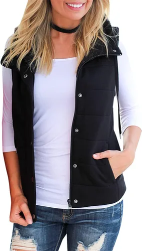 Vista 5 de Valphsio Women Casual Quilted Puffer Vest Lightweight Jacket with Pockets Negro