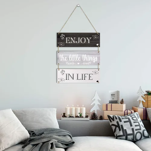 Vista 3 de Jetec Enjoy The Little Things in Life - Letrero de madera colgante para la familia, tablero decorativo de madera rústica para decoración de pared