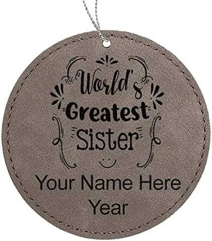 Vista 7 de LaserGram Personalized Christmas Ornament, World's Greatest Sister, Faux Leather, Custom Laser Engraved Gift Idea (Round Shape, Black with Gold)