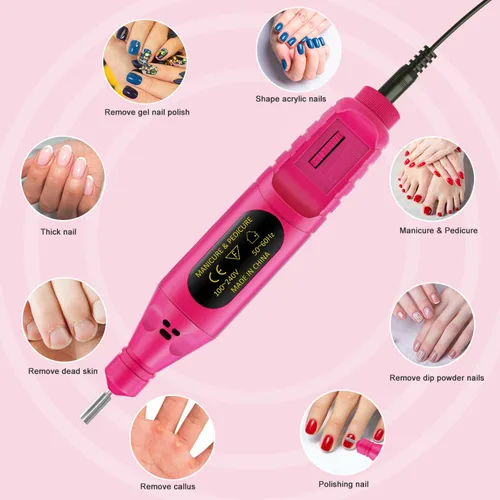 Vista 6 de Taladro de uñas eléctrico USB, lima de uñas portátil profesional, manicura y pedicura con 6 brocas de uñas, kit de herramientas de arte de uñas