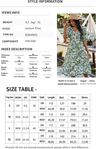 Vista 5 de Vestido casual de manga corta con cuello en V y estampado floral para mujer, con cintura y dobladillo plisado suelto con dobladillo de hoja de loto