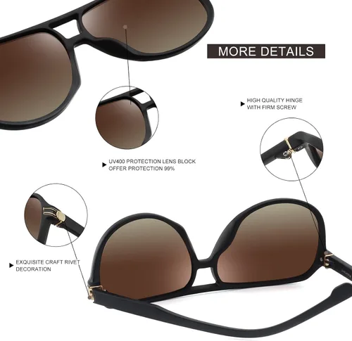 Vista 4 de POLARKING Lentes de sol polarizados de aviador para hombres y mujeres, doble puente cuadrado, gafas de sol deportivas, lentes de sol piloto