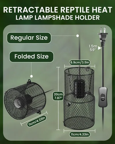Vista 8 de GlowUp Soporte retráctil para lámpara de calor de reptiles, protector de emisor de calor de cerámica de 150 W con soporte anticalor, interruptor
