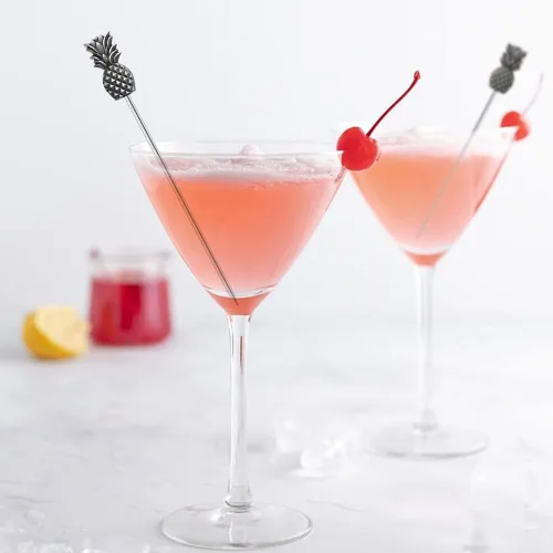 Vista 6 de Juego de 9 palillos de cóctel de Martini reutilizables de aceituna para adornar brochetas de frutas (plata antigua)