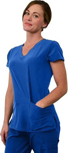 Vista 2 de Green Town Women's Jogger Scrub Set Medical Nursing GT 4FLEX Top and Pant Solid Colors and Prints