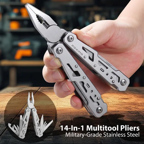 Vista 5 de Multitools - Juego de regalo "THANK YOU", 14 en 1, alicates multiherramientas y cuchillo de bolsillo con etiqueta para llavero, kit EDC de 3 piezas
