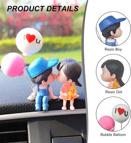 Vista 3 de DXNQ Lindas decoraciones de tablero de automóvil para parejas, preciosas figuras de dibujos animados de besos, adorno de automóvil