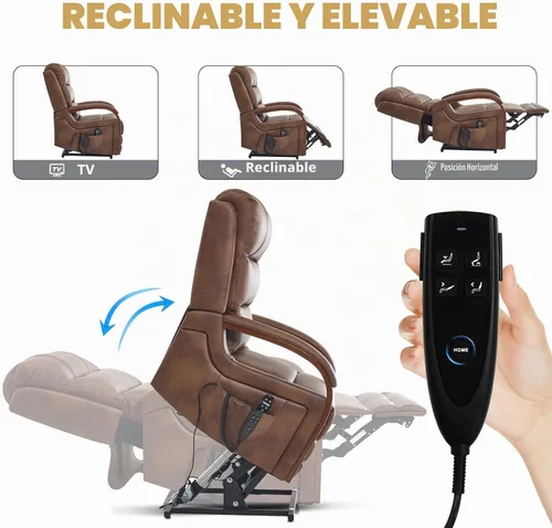 Vista 4 de Trustyue - Silla reclinable con elevación eléctrica de doble motor, silla elevadora con masaje y calor para ancianos, reclinable plano de 180° Marrón