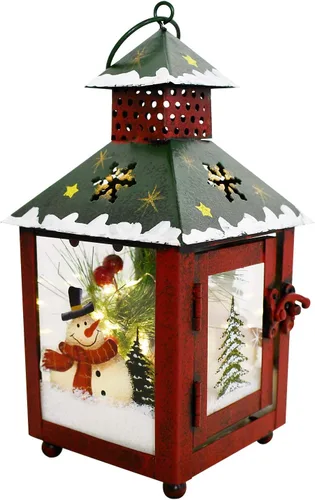 Vista 8 de Farol decorativo de Navidad para colgar, farol LED rústico, farol de mesa de metal rústico, funciona con pilas, linterna colgante para interiores