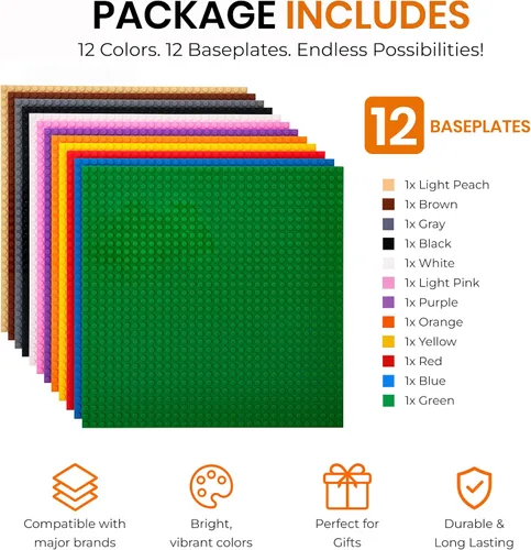 Vista 3 de Strictly Briks Placas base apilables – Paquete de 12 pernos de 10 x 10 pulgadas, 32 x 32 pulgadas, compatibles con Lego para construir escenas