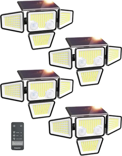 Vista 10 de Ensenior Luces solares para exteriores de 2600 lúmenes, luz exterior con sensor de movimiento y control remoto, impermeable IP65, 279 LED, 4