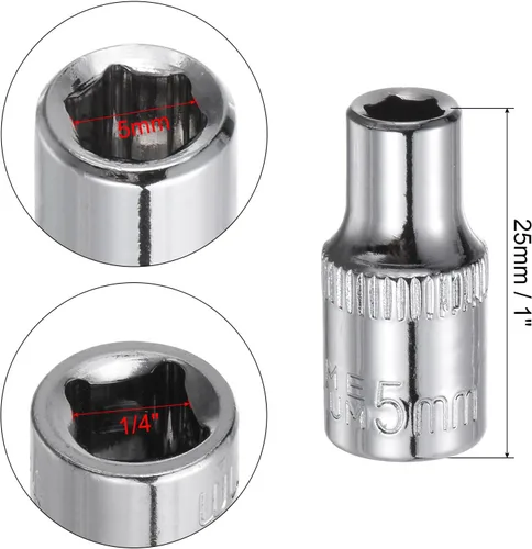 Vista 3 de uxcell 4 Pcs 1/4-Inch Drive 0.197 in 6-Point Zócalo poco profundo, métrico, acero con cromado