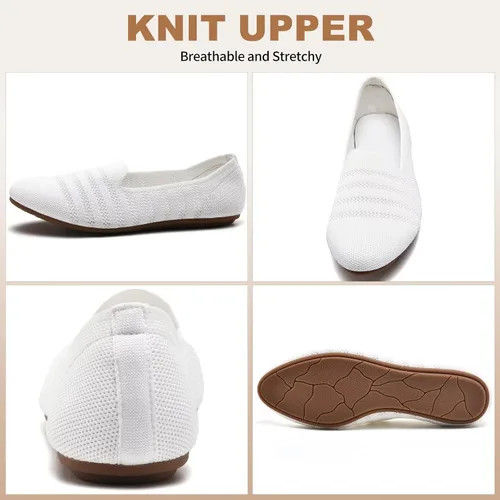 Vista 5 de Puxowe Zapatos planos de ballet de punto para mujer con suela de cuña baja, cómodos zapatos de punta redonda para caminar, vestidos y trajes casuales