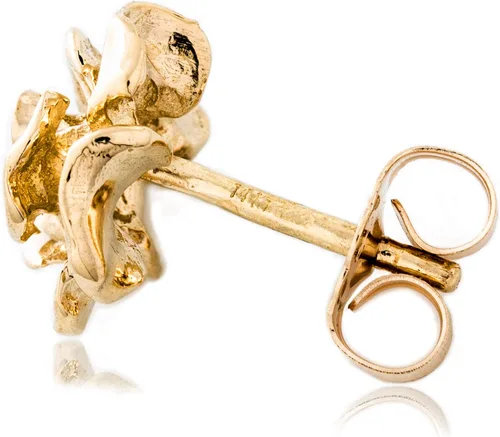 Vista 6 de Aretes de oro amarillo macizo de 14 quilates con diseño de flor de rosa, estilo hecho a mano, 38 pulgadas con poste y parte trasera de fricción