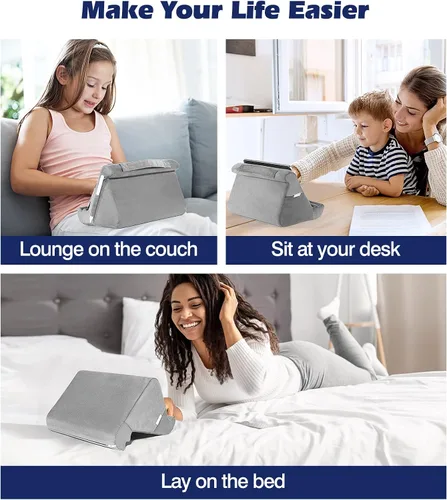 Vista 4 de MoKo Soporte de almohada para tableta, soporte de cojín suave para tableta, con múltiples ángulos de visión y bolsillo de almacenamiento, compatible
