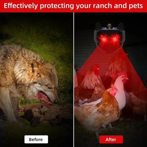 Vista 4 de Paquete de 8 repelentes solares de ojos depredadores para exteriores, luz LED roja disuasoria para ciervos, coyote, zorro, mapache, mofeta