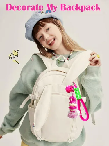 Vista 3 de YOU WIZV Llavero líquido Kawaii rosa lindo anime fresa conejo aroma mochila llaveros para mujeres niñas