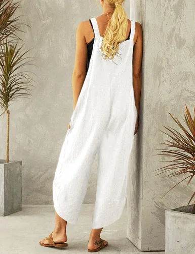 Vista 4 de Uaneo - Enterizo de verano para mujer, ajustable, de algodón, con pechera y bolsillos