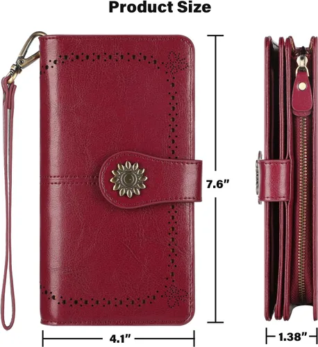 Vista 5 de Lavemi - Cartera de piel con bloqueo RFID para mujer, de gran capacidad, para llevarla a la muñeca